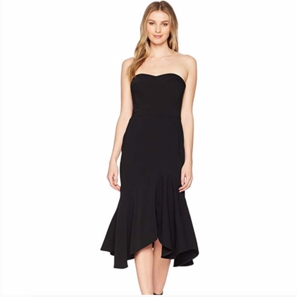 NWT - HALSTON Black Strapless Crepe Midi Flounce Dress - 0 - Picture 14 of 15